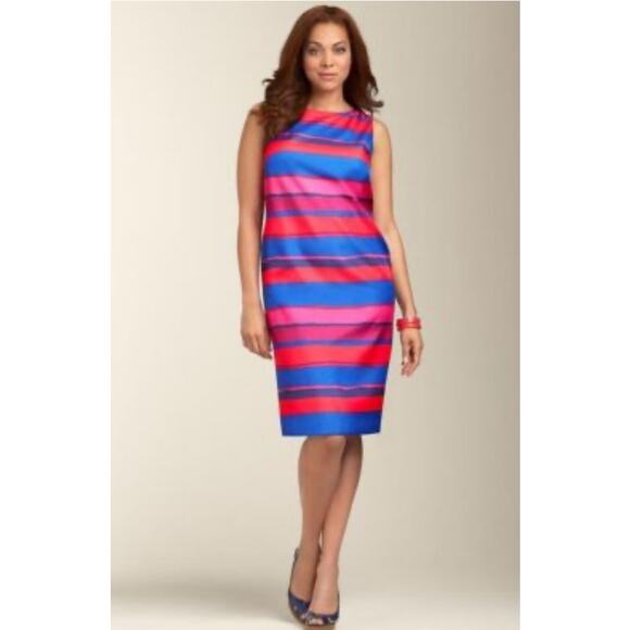 Talbots Sheath Dress Striped Lined Women's Plus Size 18 Blue Pink Red *Tiny Flaw - Picture 1 of 13